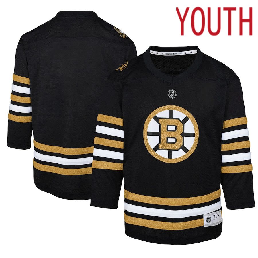 Youth Boston Bruins Black 100th Anniversary Replica NHL Jersey->->Youth Jersey